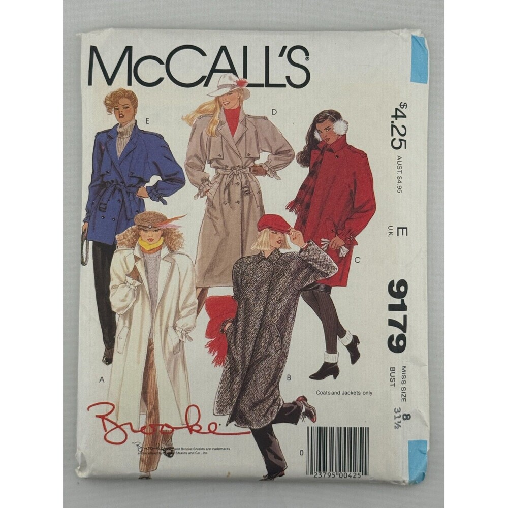 Vintage McCall's 9179 Brooke Shields Coat Jacket Sewing Pattern Size 8 UNCUT